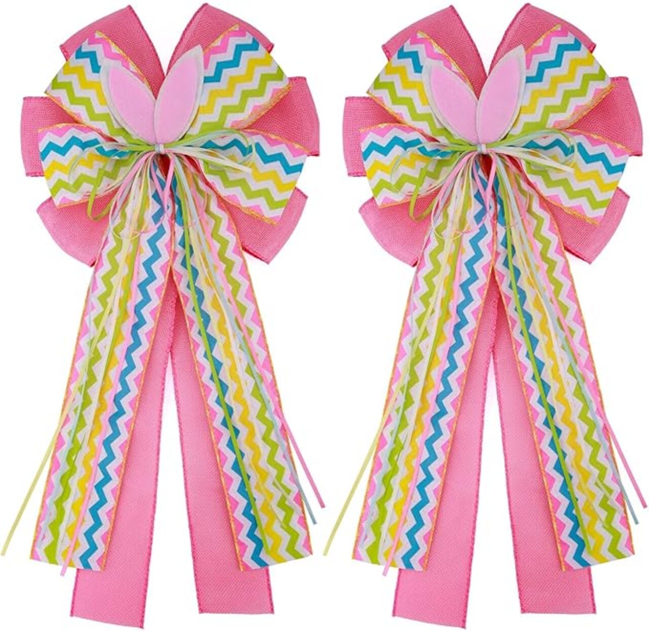 2 Pcs Large Easter Burlap Bow 20 x 10 Inch Wreaths Spring Bunny Rabbit Bows for Gift Wrapping Tree Topper Front Door Party Home Decorations (Easter)